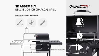 Royal Gourmet Cd2030An Deluxe 30-Inch Charcoal Grill 3D Assembly Instructions