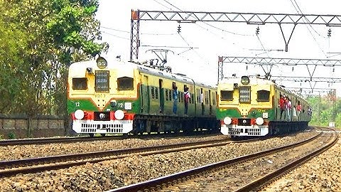 Double line Crossing Two Electric Multiple Unit Or EMU Trains Of Indian Railways