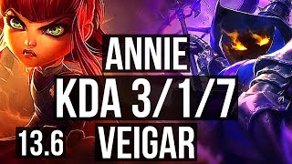 ANNIE vs VEIGAR (MID) | 3/1/7, Rank 8 Annie | KR Challenger | 13.6