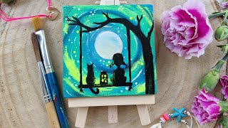 Painting  ideas: swinging with friend deep colours acrylic painting tutorial