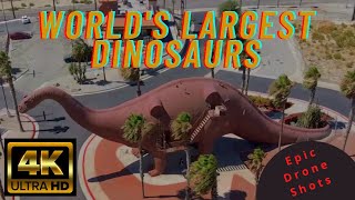 Visiting the World&#39;s Largest Dinosaurs || Cabazon Dinosaurs || DJI Drone 4k 60fps