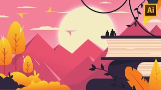 How to make Sunset Vector Illustration | Easy steps