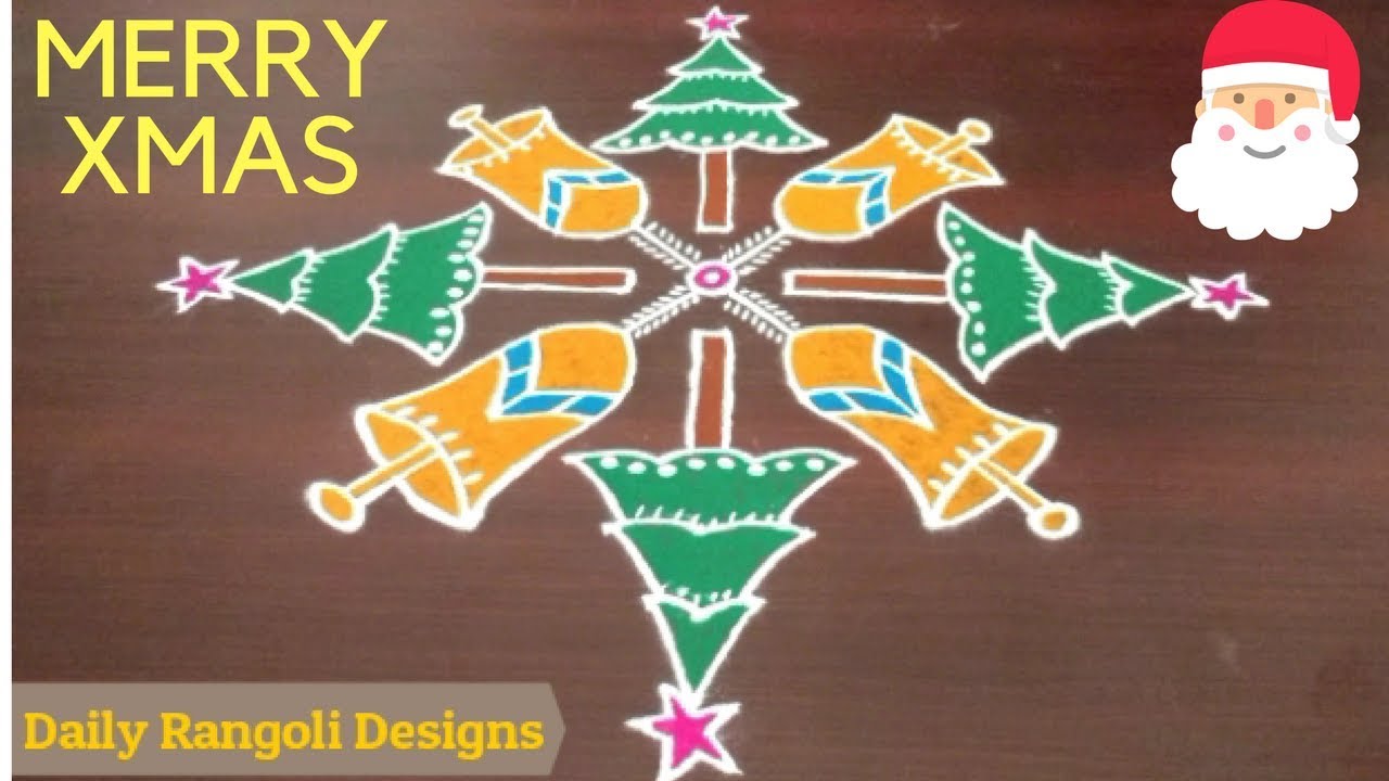 Simple Christmas Rangoli Design with 5 Dots | Easy colour Rangoli ...