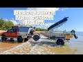 First beach launch of boat from custom offroad boat trailer