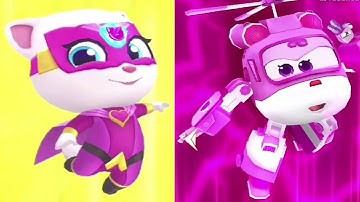 Talking Tom Hero Dash vs Super Wings Jett Run Angela vs Dizzy Gameplay