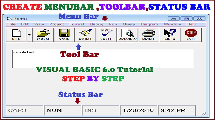 Create Tool Bar,Status Bar and Menu Bar using Visual Basic 6.0-Step By Step  Visual Basic Tutorial