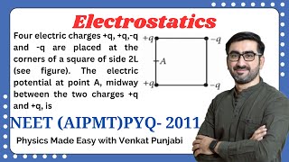 Four electric charges +q, +q,-q and -q are placed at... | Electrostatics| PYQ | NEET | AIPMT-2011