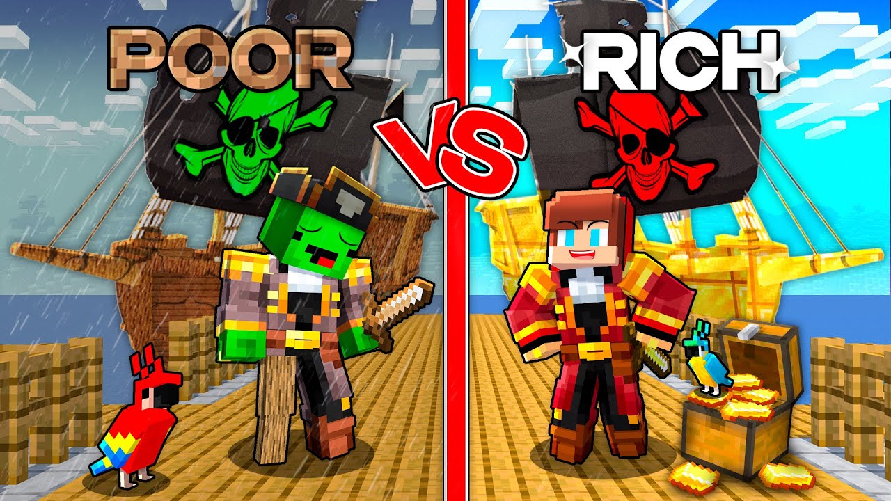 GIANT PIRATE SHIP Mikey POOR vs JJ RICH - Minecraft Challenge from Maizen!