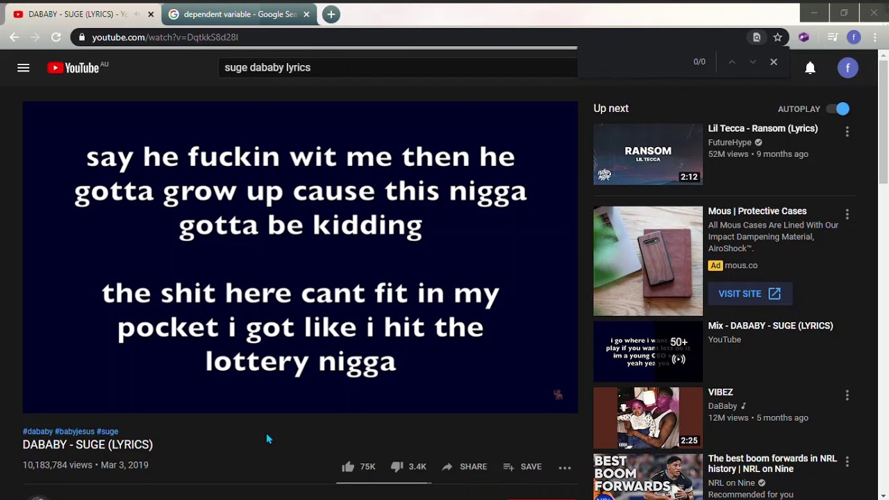 DABABY SUGE LYRICS YouTube Google Chrome 2020 03 24 16 51 39 Trim YouTube