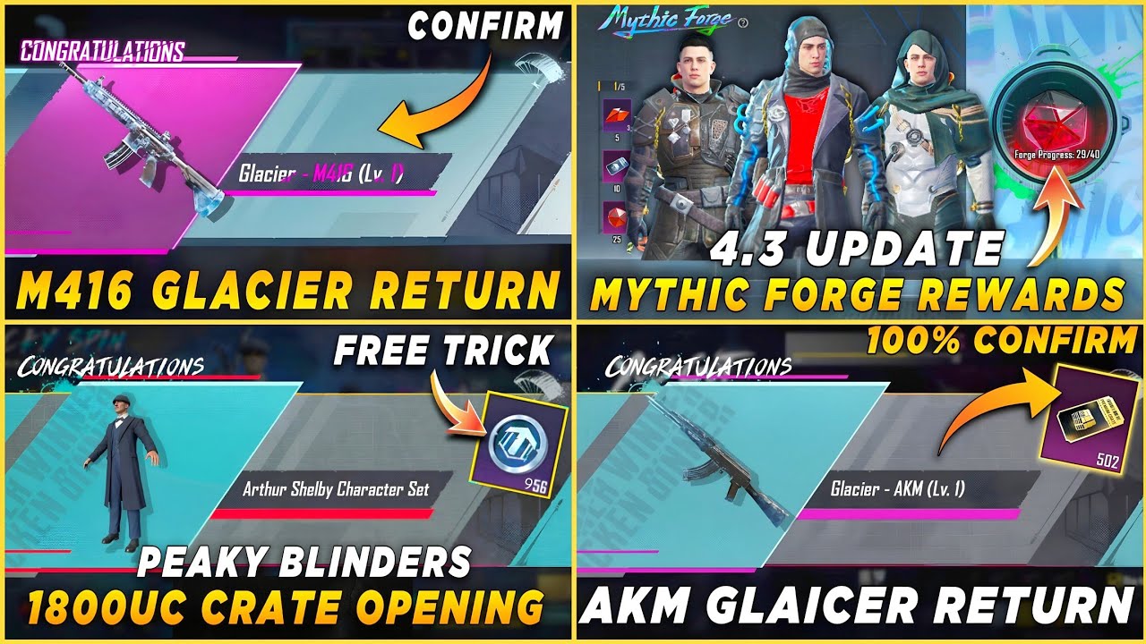 🔴M416 GLAICER RELEASE DATE | MYTHIC FORGE REWARDS | PEAKY BLINDERS FREE OUTFIT | AKM GLACIER RETURN🤩