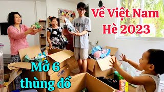 Mở 6 thùng đồ chia quà cho gia đình bà con ở Việt Nam. Thăm vườn xoài Bến Tre