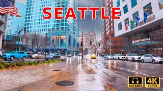 🇺🇸 Downtown Seattle Walking Tour with Immersive City Sound | Seattle Rainy Walk in Downtown 🔊 4K ☔️