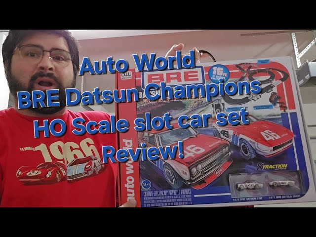 Auto World BRE Datsun Racing HO scale slot car set unboxing and