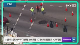 Depression in road closes portion of US 17 in Winter Haven