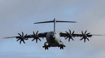 A400M Landing. Good video to see the the counter-rotating propellers.