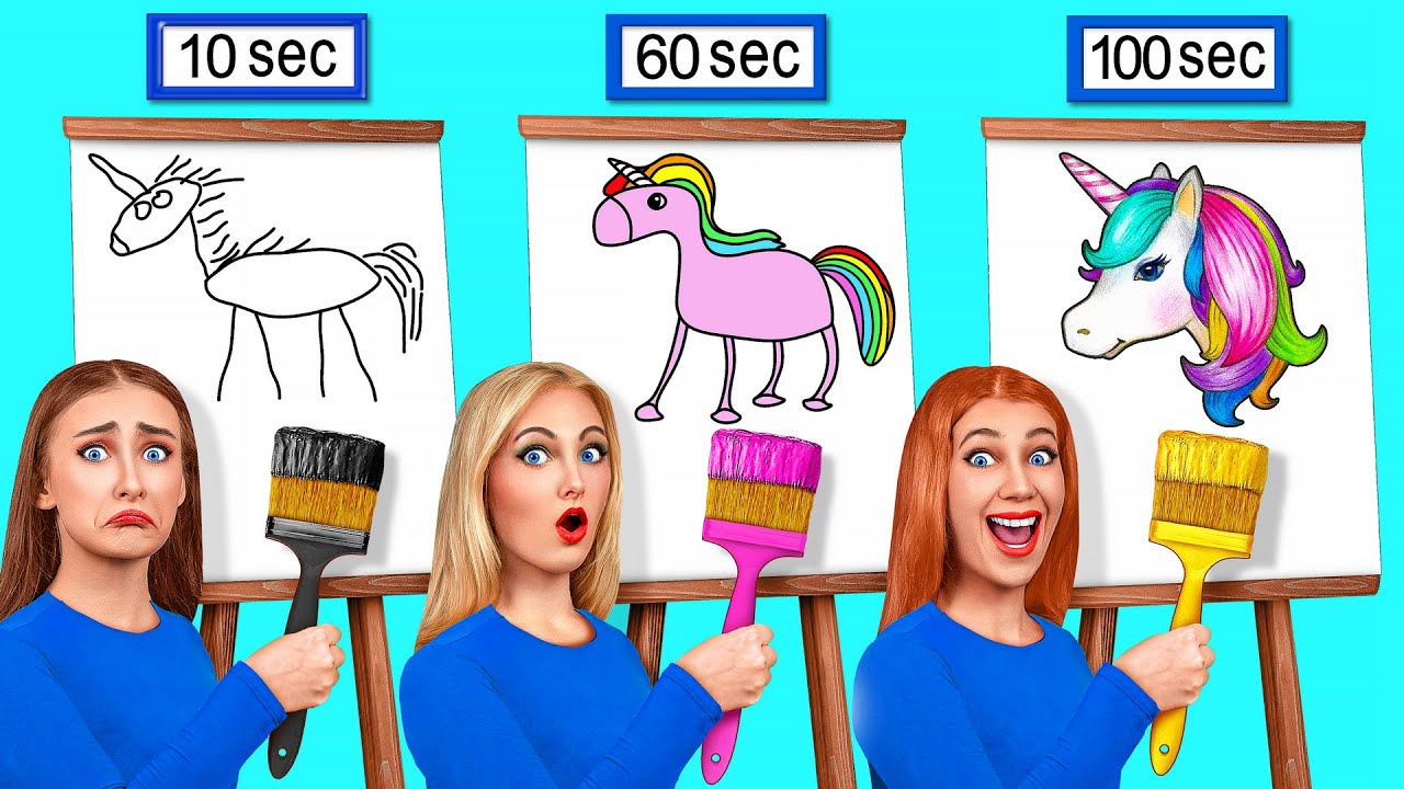 10 Секунд vs 60 Секунд vs 100 Секунд Челлендж Рисунков от Multi DO Challenge
