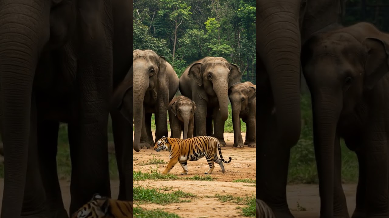 Elephant and tiger together 