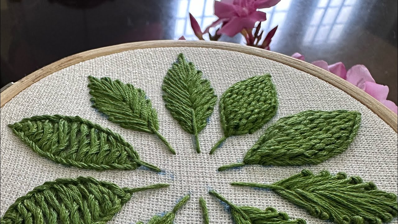 Hand Embroidery-5 easy leaf embroidery stitches for beginners-Leaf 1 ...
