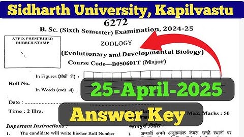 Sidharth University BSc 6th Semester Zoology 1st Paper 2025 Answer key/BSc6th Semester Zoology paper