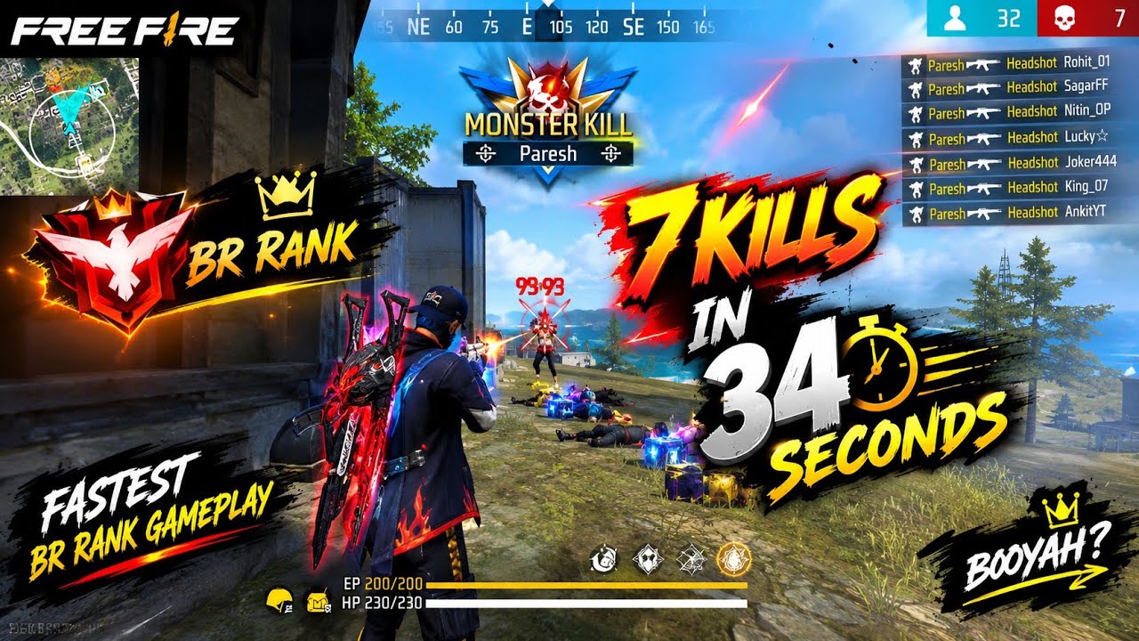 7 KILLS IN JUST 34 SECONDS! | CRAZY BR RANK GAMEPLAY | Free Fire - YouTube