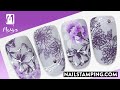 💜🎨👉Exotic flowers nail decoration with stamping and watercolours