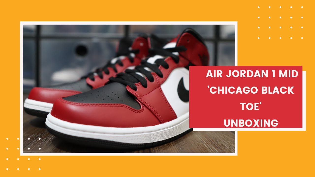 Nike AJ1 Mid Chicago Black Toe 24cm箱付き Air Jordan 1 Mid 'Chicago Black Toe' Unboxing! - YouTube