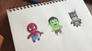 How to draw cute Super heroes  - Part 1 | Spider-Man | Hulk | Batman | Class 9