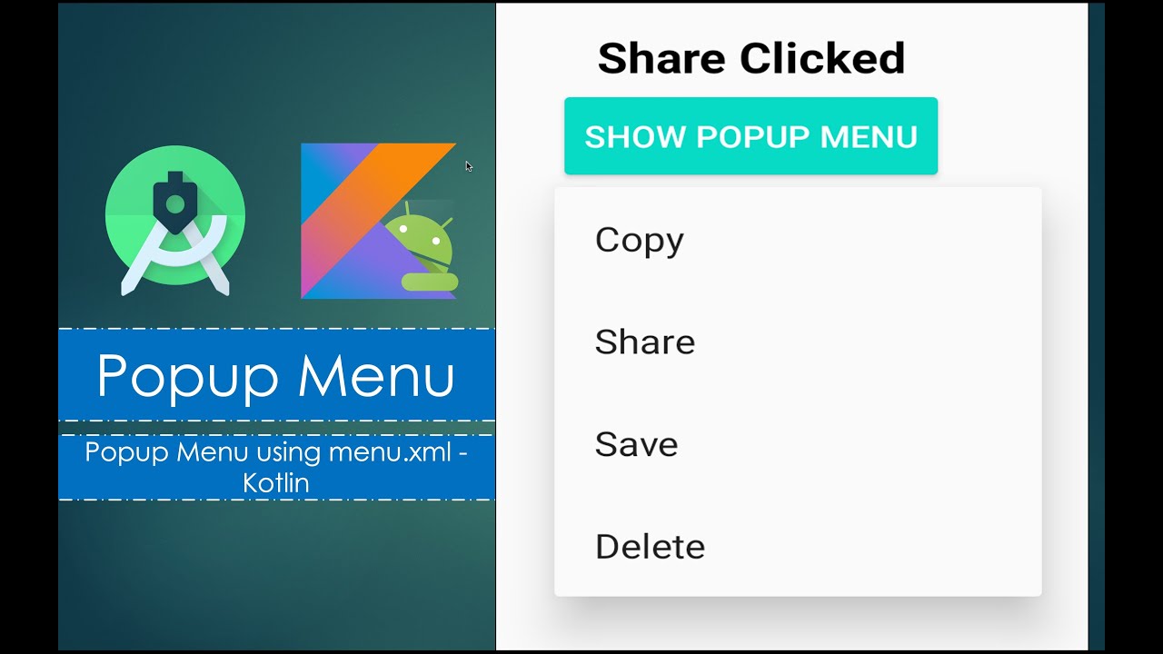 Popup Menu Using Menu xml Android Studio Kotlin YouTube Popup Menu Using Menu xml Android Studio Kotlin YouTube