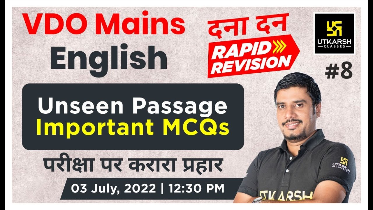 English (Unseen Passage) #8 | VDO Mains 2022 | Rapid Revision | Top MCQs | Lal Singh Sir | Utkarsh