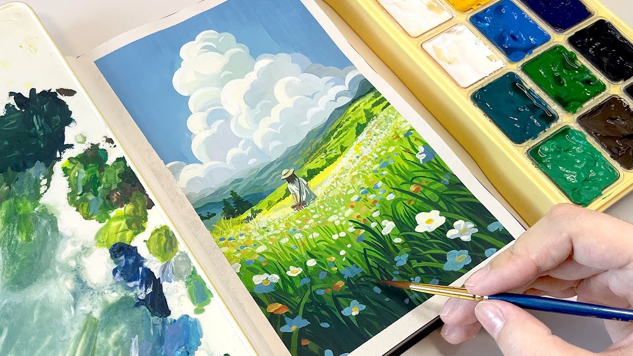 Cozy Art Video / Studio Ghibli Painting / Landscape Painting with Gouache / Paint with Me ✨