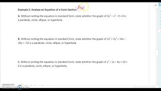 Live Recording of Lesson 9-6: Identifying Conic Sections