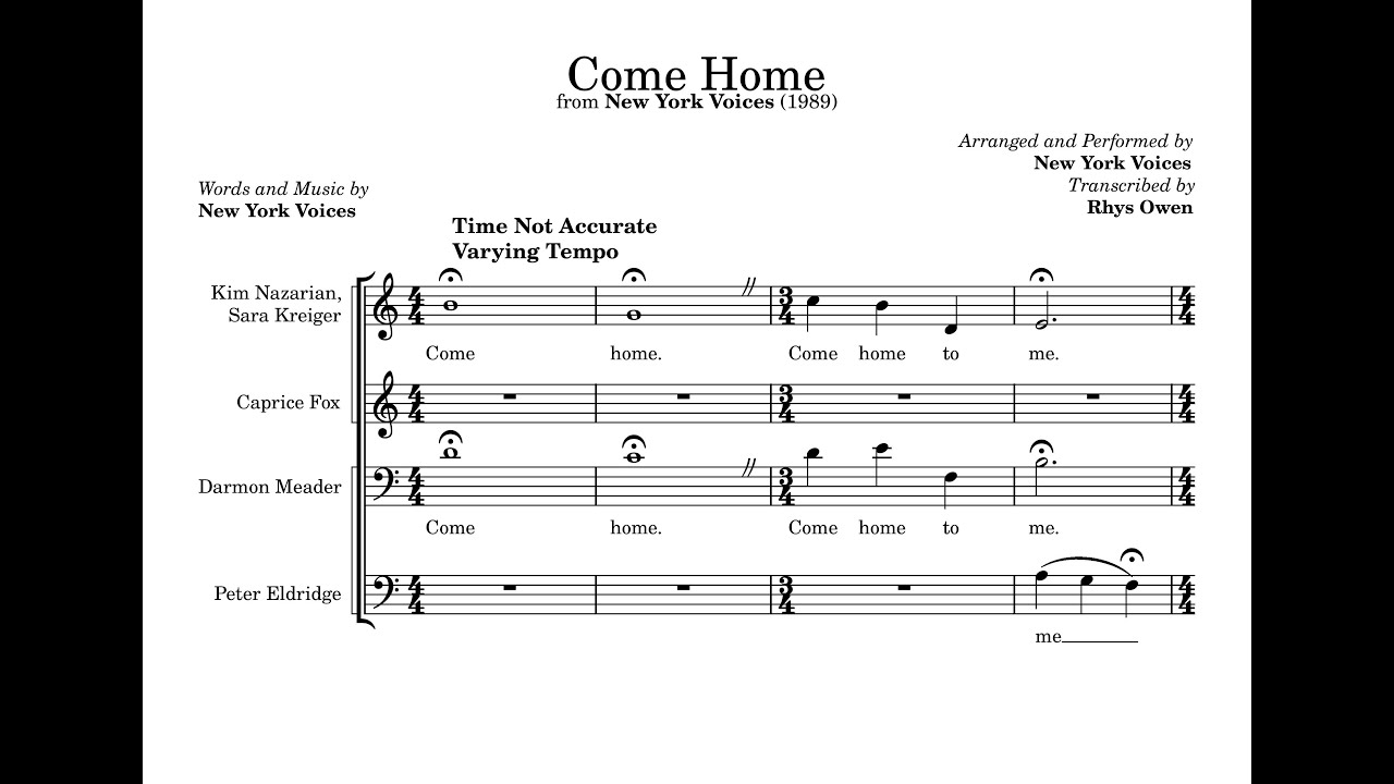 New York Voices - Come Home (Transcribed)