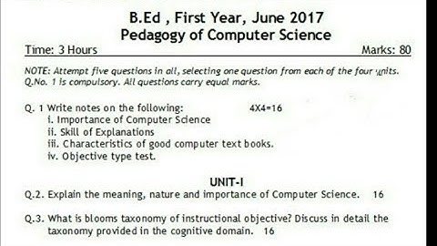 Pedagogy of computer science B.Ed 1st year question paper (2017) English medium//  Naveen Dahiya