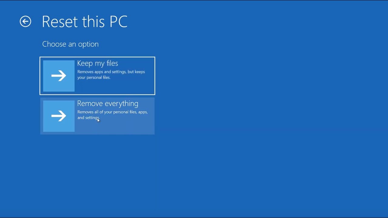 windows 10 reset pc not working