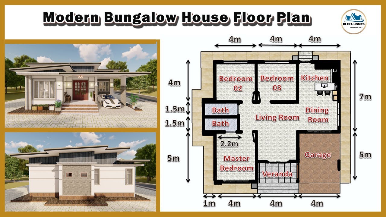Modern Bungalow House Floor Plan 3 Bedrooms And 2 Bathrooms YouTube