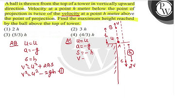 A ball is thrown from the top of a tower in vertically upward direction. Velocity at a point \( ...