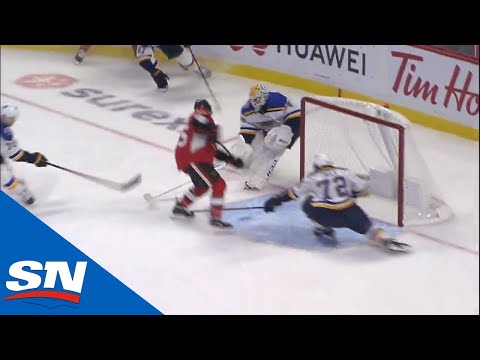St. Louis Blues’ Jake Allen Misplays Puck Giving Vitaly Abramov His First NHL Goal