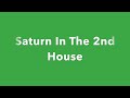 Saturn In The 2nd House