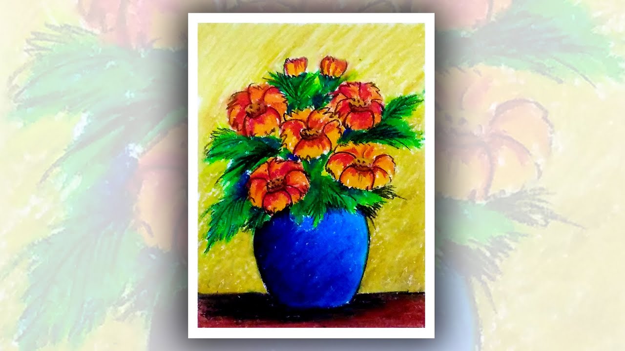 How to draw Flowers in a vase, Easy Oil pastel drawing for ...