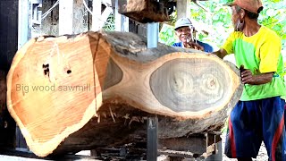 The process of sawing teak wood into thick and good quality boards