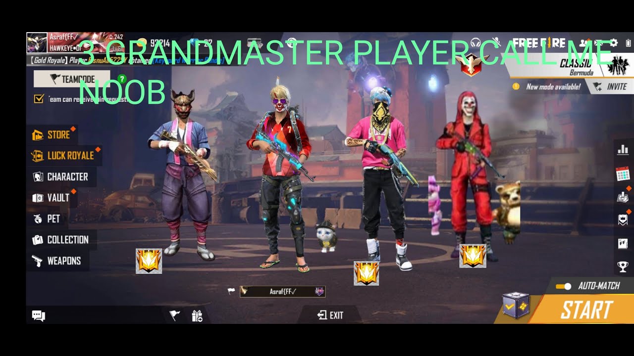 3 GRANDMASTER CALL ME NOOB || RANDOM PLAYER CALL ME NOOB || BY ASRAF FF