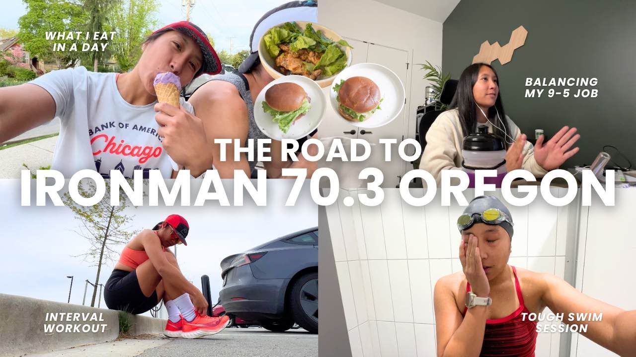 70.3 IRONMAN training while working a full-time job | 2 workouts + what I eat  (with timestamps)