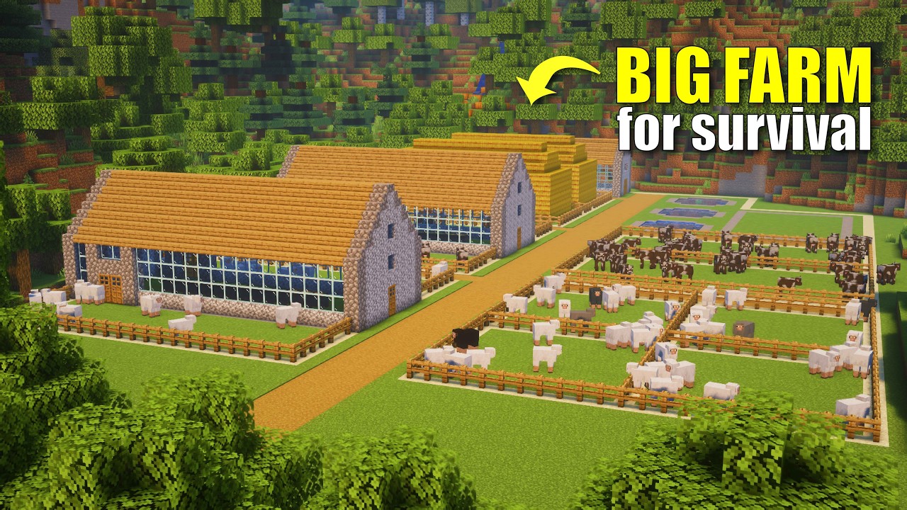 Large Minecraft Farm Tutorial Minecraft: How to Build a Big Farm for Survival - Part 1 | Tutorial ...