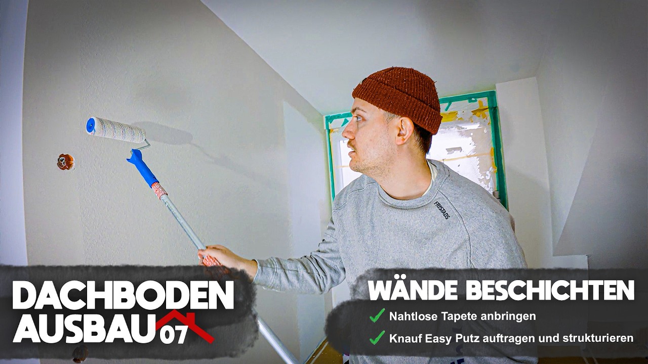 Dachbodenausbau - Folge 7 🏚️ | Wände gestalten mit Knauf Easy Putz (Streichputz) & Tapete