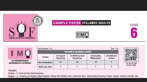 Class 6 IMO SAMPLE PAPER 2024-25 | class 6 imo | SOF IMO CLASS 6 | MATHS OLYMPIAD 2024-25
