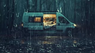 Rain Sounds for Sleeping 🚐 Peaceful Forest Rain and Soft Rolling Thunder All Night