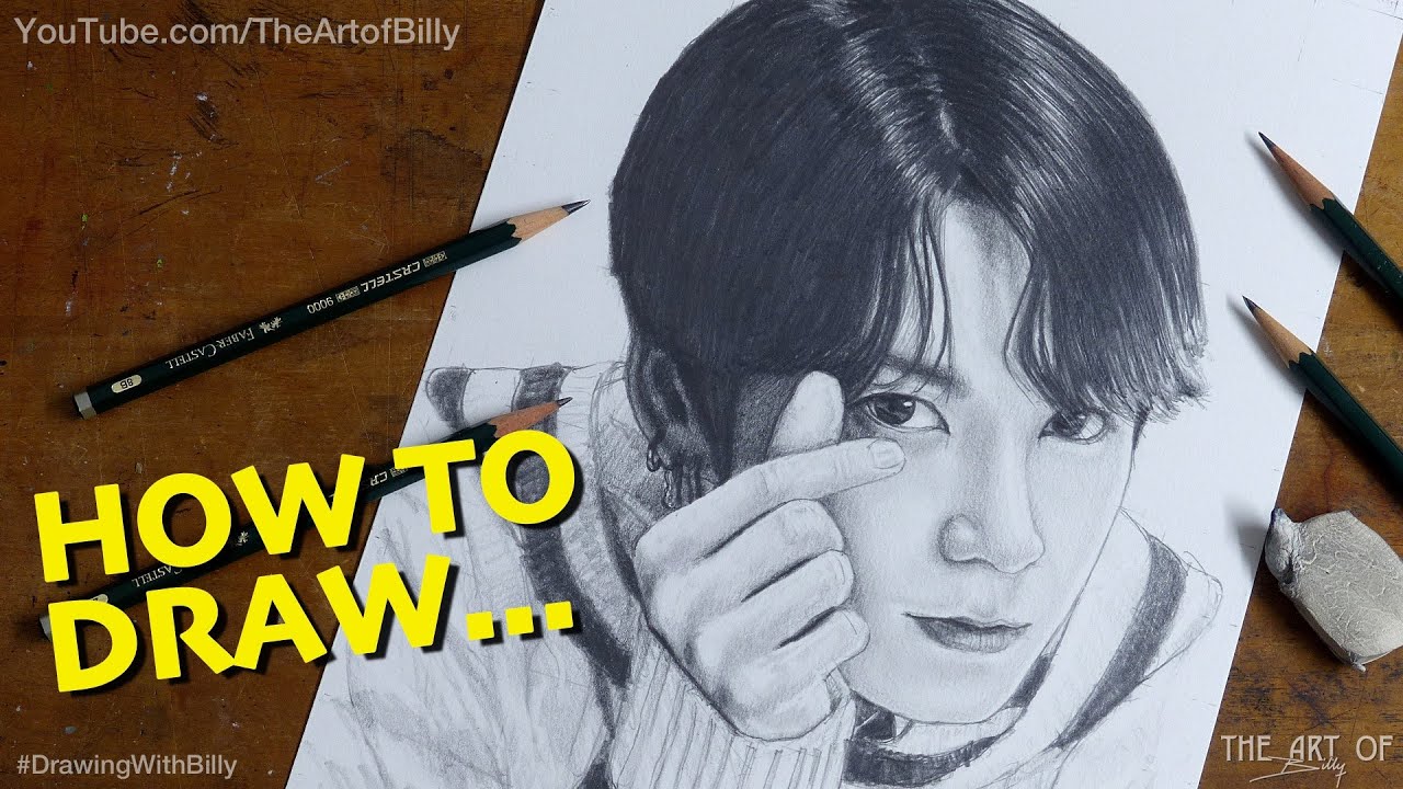 How To Draw Jungkook From Bts For Beginners Kpop Star Jeon Jungkook Fan Art Youtube