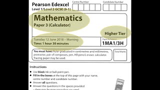 EDEXCEL GCSE Maths. June 2018. Paper 3. Higher. Calculator. 3H.