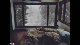 дом в лесу и снег за окном
