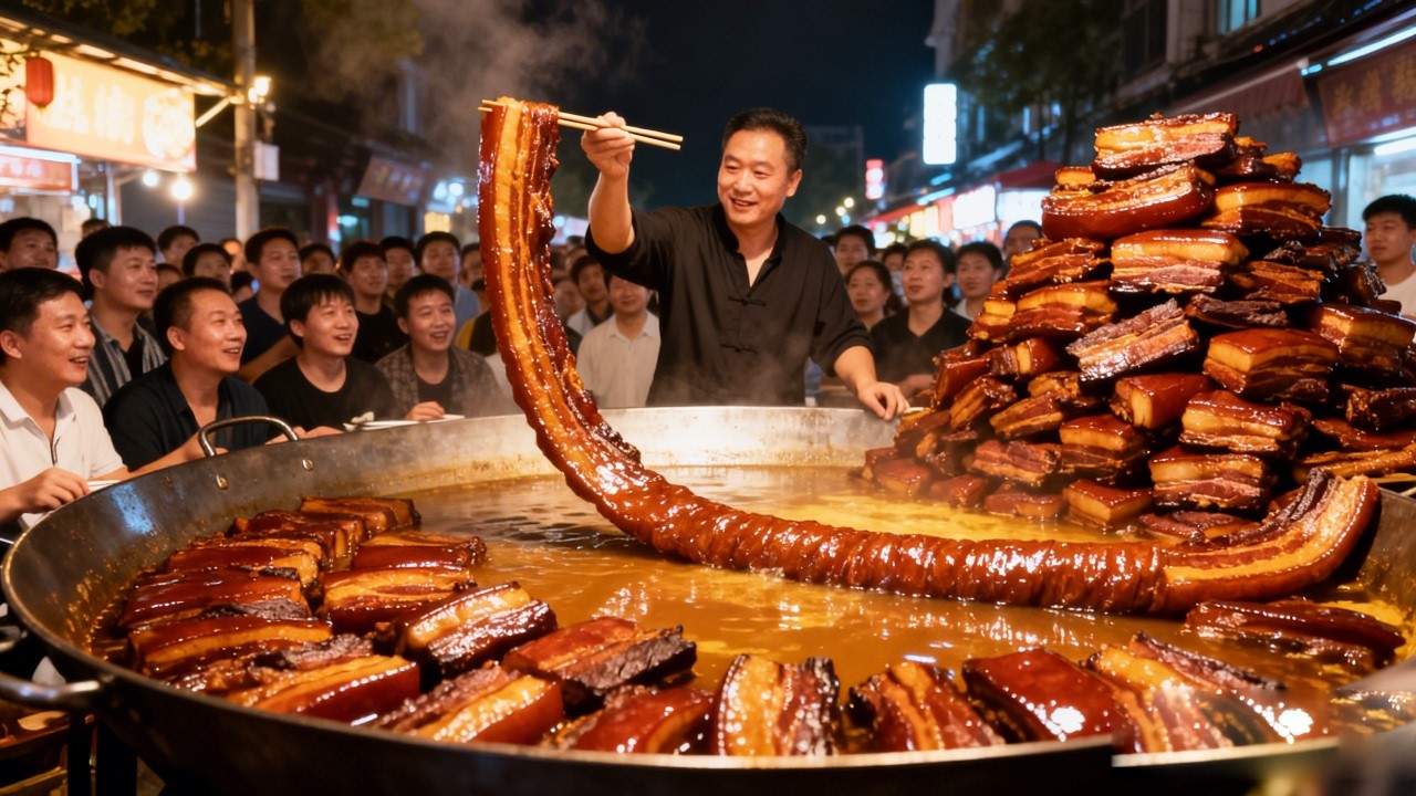 Thịt đốt Tân Nam ban đêm: 10đ/miếng, vừa ra hàng đã xếp hàng, muộn là không ăn được.